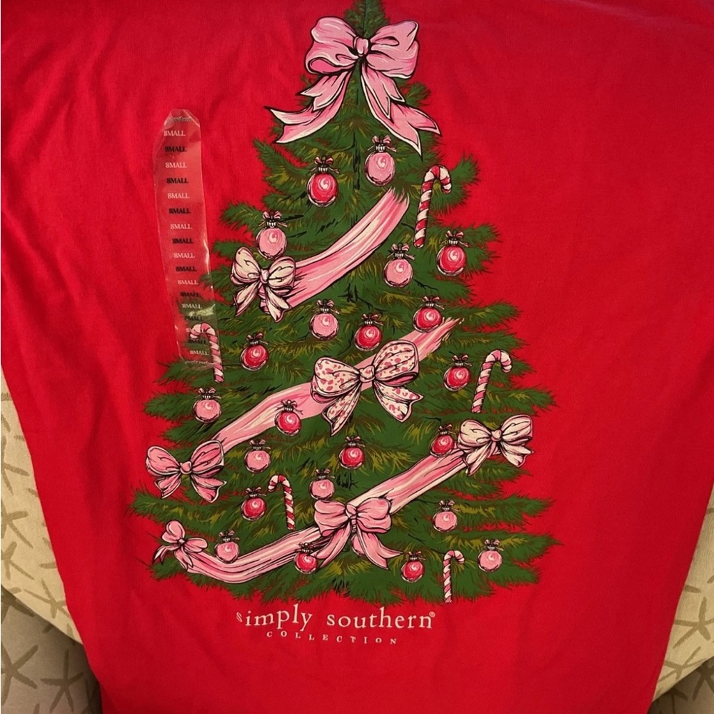 Simply Southern Red Tee with Festive Tree Design